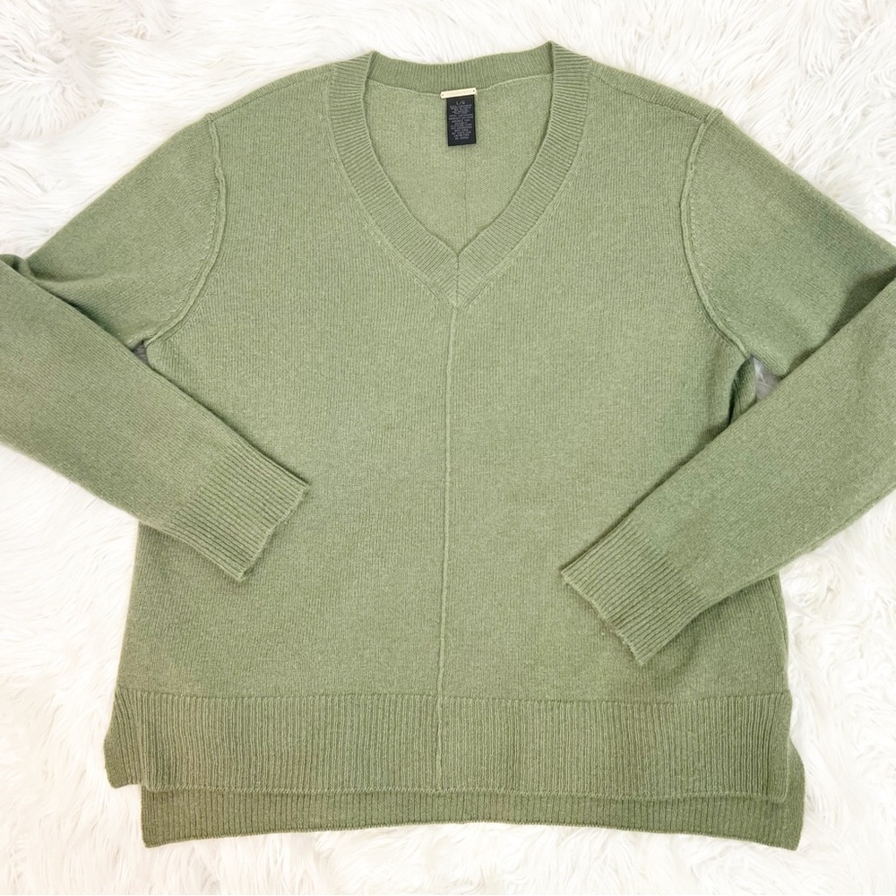 MAGASCHONI GREEN V-NECK LONG SLEEVE CASHMERE SWEATER WOMENS LARGE